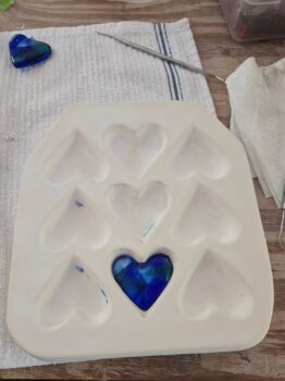 Damaged fused glass heart mold