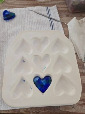 Damaged fused glass heart mold